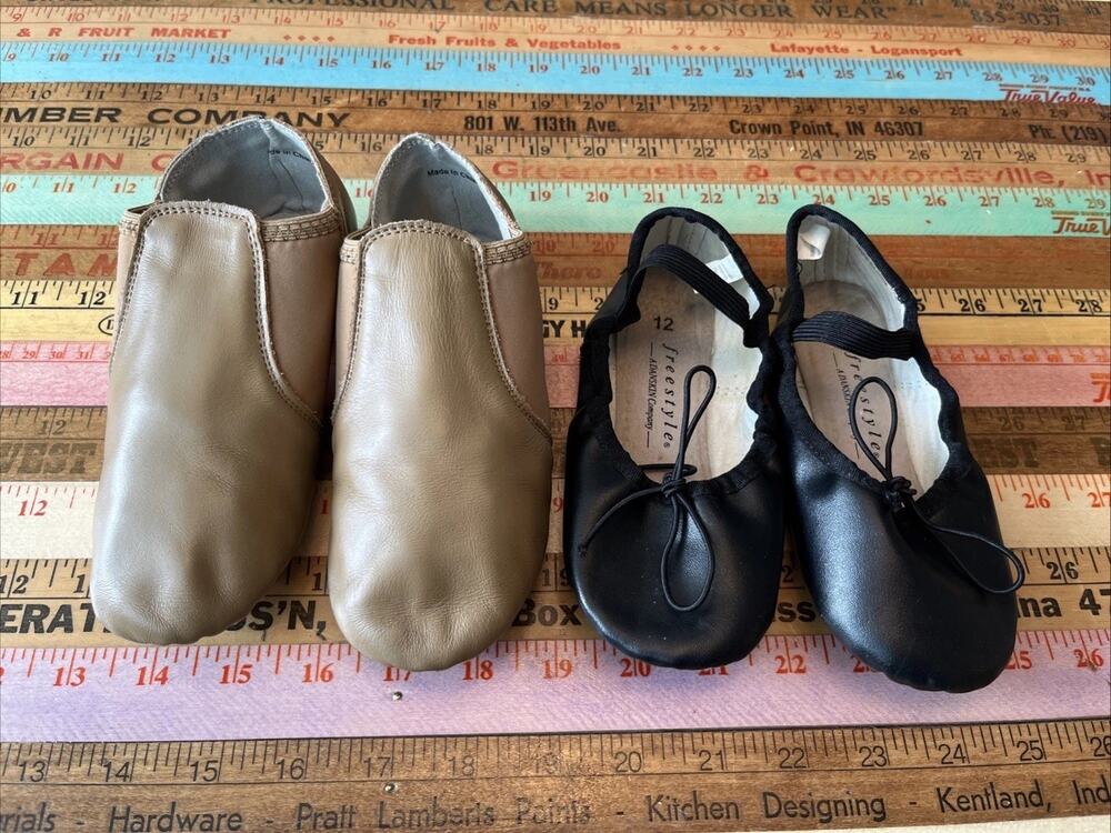Freestyle Danskin Girls Size 12 / 12.5 Black Ballet Shoes Dance Jazz LOT 2 Pairs